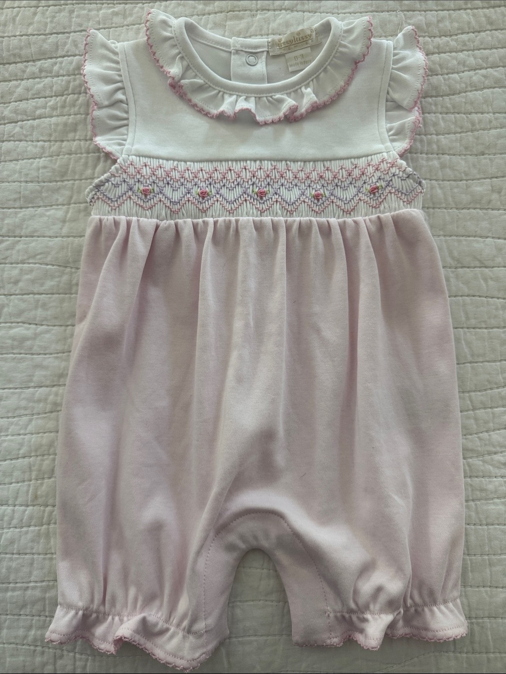 Kissy Kissy Smocked Romper Pink and White Roses